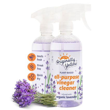 Originally Yellow All-Purpose Distilled Vinegar Spray Living Room, Bathroom, & Kitchen Cleaner Spray | Infused with Organic Lavender | Plant-Based All Purpose Cleaner, 470 mL (2-Pack)