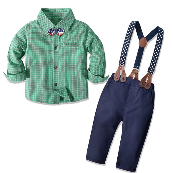 Nwada Boys Clothes Sets Toddler Dress Suit Infant Outfit Gentlemans Clothes Sets Shirt + Pants + Bow Tie 12 Month - 6 Years