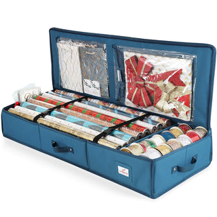 Luxury Christmas Wrapping Paper Storage Organizer Box- Rolls Storage, Under-Bed Container For Holiday Box Accessories, 600D Oxford-Polyester Fabric, Medium