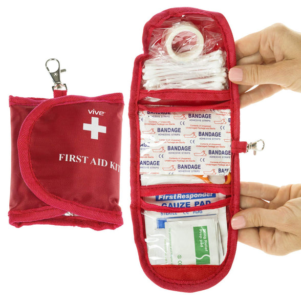 VIVE Mini First Aid Kit Bandage And Survival Edc For Vehicle Home Camping Earthquake Auto Car Emergency Trauma Safety Bag Gauze Tape Scissors Medical Supplies Pouch For Travel