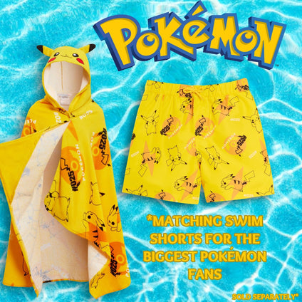 Pikachu Hooded Towel 100% Cotton Kids 3D Ears Dress Up Pikachu Poncho Beach Bath Towel Swimming Wrap