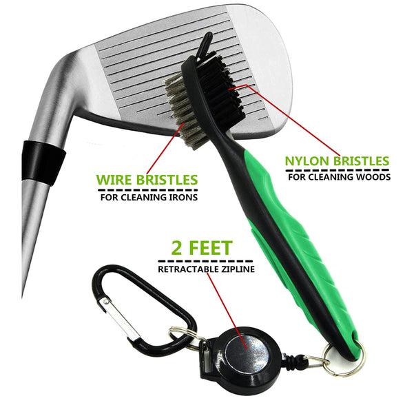 Yoport® Golf Club Brush and Club Groove Cleaner 2 Ft Retractable Zip-line Aluminum Carabiner, Lightweight and Stylish, Ergonomic Design, Easily Attaches to Golf Bag