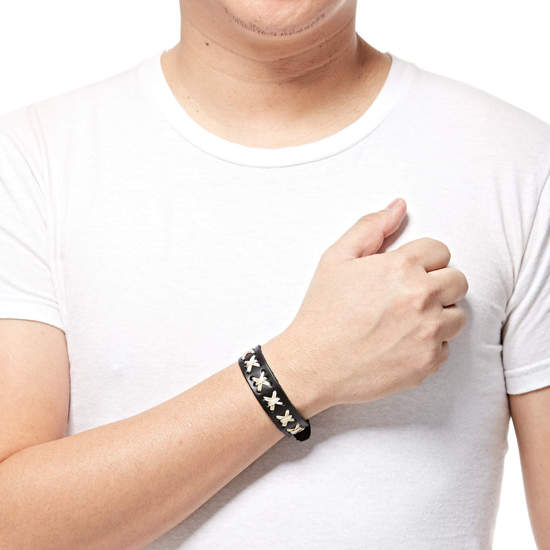 Alwan Black Leather Bracelet for Men - EE8349BAWM