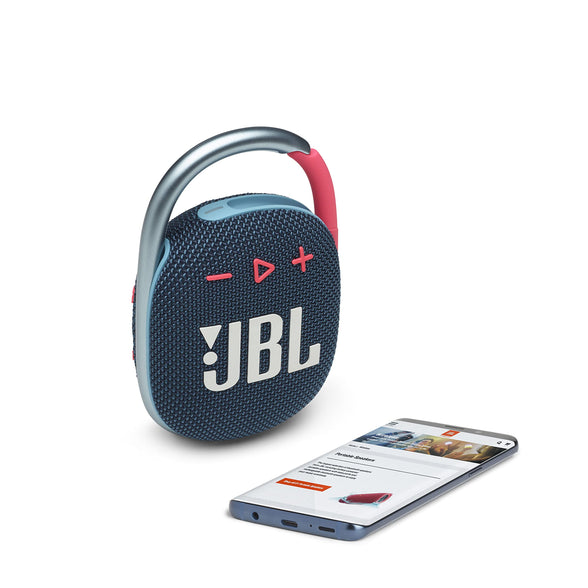 JBL Clip 4 Portable Bluetooth Speaker, JBL Pro Sound, Punchy Bass, Ultra-Portable Design, Integrated Carabiner, Clip Everywhere, IP67 Waterproof + Dustproof,Blue/Pink, JBLCLIP4BLUP