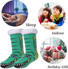 FNOVCO Boys Girls Slipper Socks Fuzzy Soft Warm Fleece lined Kids Toddler Winter Socks for Christmas