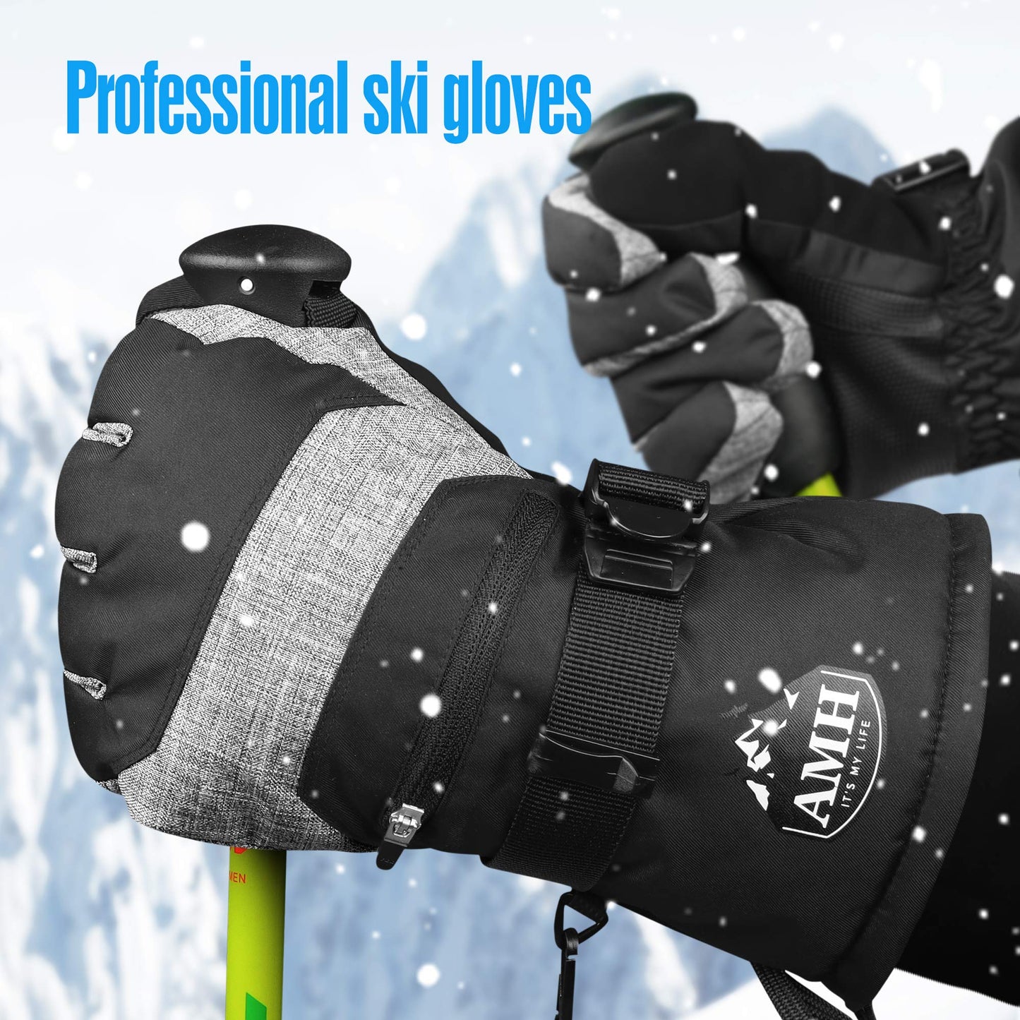 AMH Ski & Snowboard Men & Women Gloves Winter Warm 3M Thinsulate Waterproof Cold Weather Gloves
