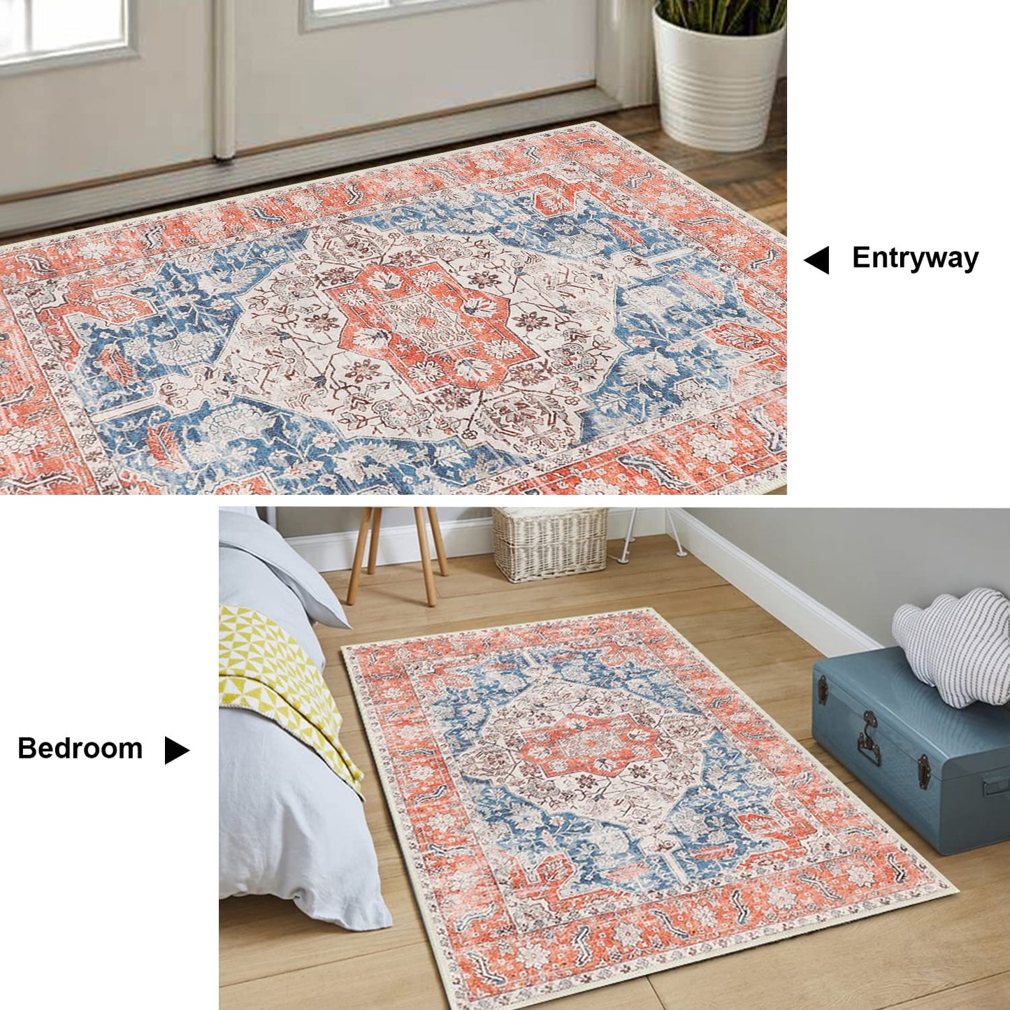 Cekene Distressed Area Rug 3x5 Non Skid Persian Accent Rug Washable Oriental Throw Rugs Low Pile Entryway Rug Runner Boho Floor Carpet for Entrance Living Room Bedroom