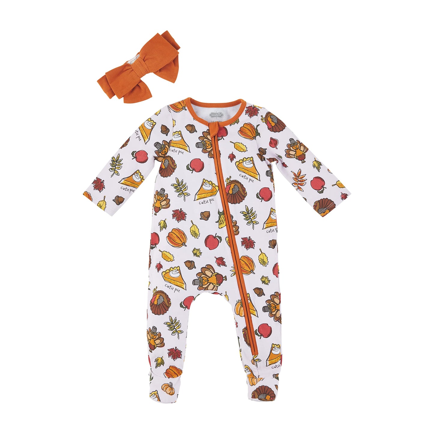 Mud Pie Baby Girls' Thanksgiving Turkey Sleeper and Headband Set(0-3M)