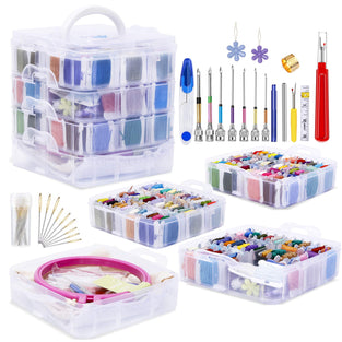 Jupean Embroidery Starter Kit, Punch Needle Tool and Supplies Including Embroidery Punch Needle, 150 Colour Embroidery Floss Cross Stitch Threads with Organiser Storage Box, Floss Bobbins, Embroidery