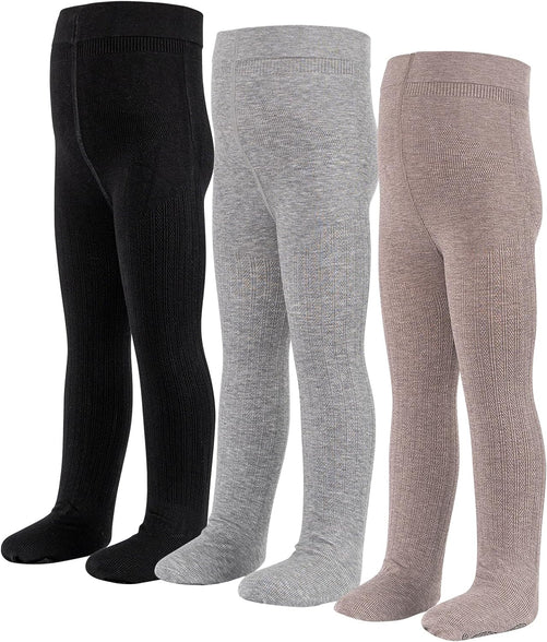 LOLANTA Cable Knit Tights for Girls, Non-slip Uniform Socks Footed Leggings, Soft Combed Cotton Pantyhose, 3 PACK