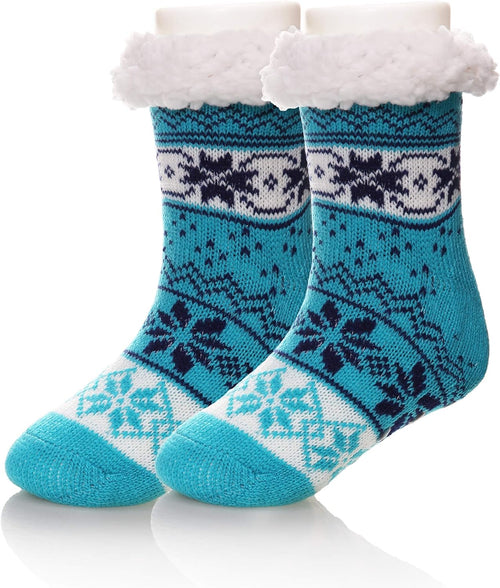 Kids Boys Girls Slipper Socks Warm Thick Fuzzy Fleece Lined Winter Cartoon Thermal Anti-Slip Soft Children's Home Floor Socks