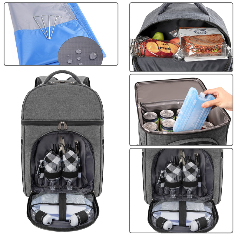 Vogano Cooler Backpack Lightweight Insulated Backpack Cooler,with Lightweight Beach Blanket,with 2 Person Cutlery Set,for Camping Picnic