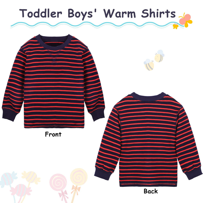 Cooraby 4 Pack Boys' Thermal Long-Sleeve Shirts Stripe and Solid Tee Shirts Soft Cotton Tees for Kids