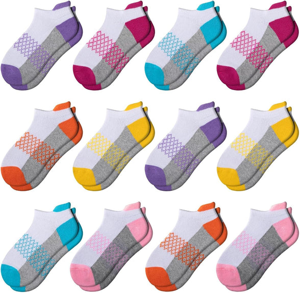 Comfoex 12 Pairs Girls Socks Ankle Athletic Socks 4-6 8-10 6-8 Years Old Socks Short Socks With Cushioned Sole