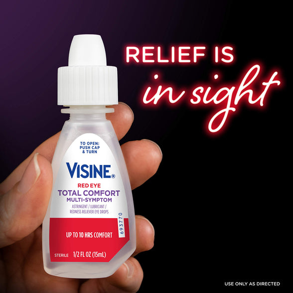 Visine Red Eye Total Comfort Multi-Symptom Eye Drops, All-in-One Astringent, Lubricant & Redness Reliever Eye Drops for Irritated, Dry, Burning, Watery, Itchy, Red, Gritty Eyes, 0.5 fl. oz