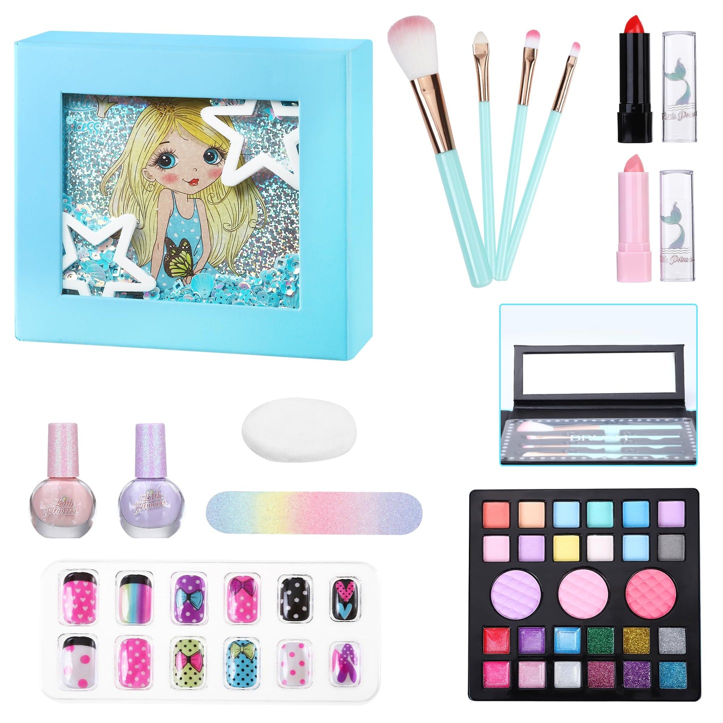 Oxsaytee Kids Makeup Kit for Girl,Children's Cosmetic Set for Princess Dress Up Makeup Set Toys, Safe & Non-Toxic Girl Makeup Set, Pretend Play Makeup Set, Christmas & Birthday Gift (Blue)
