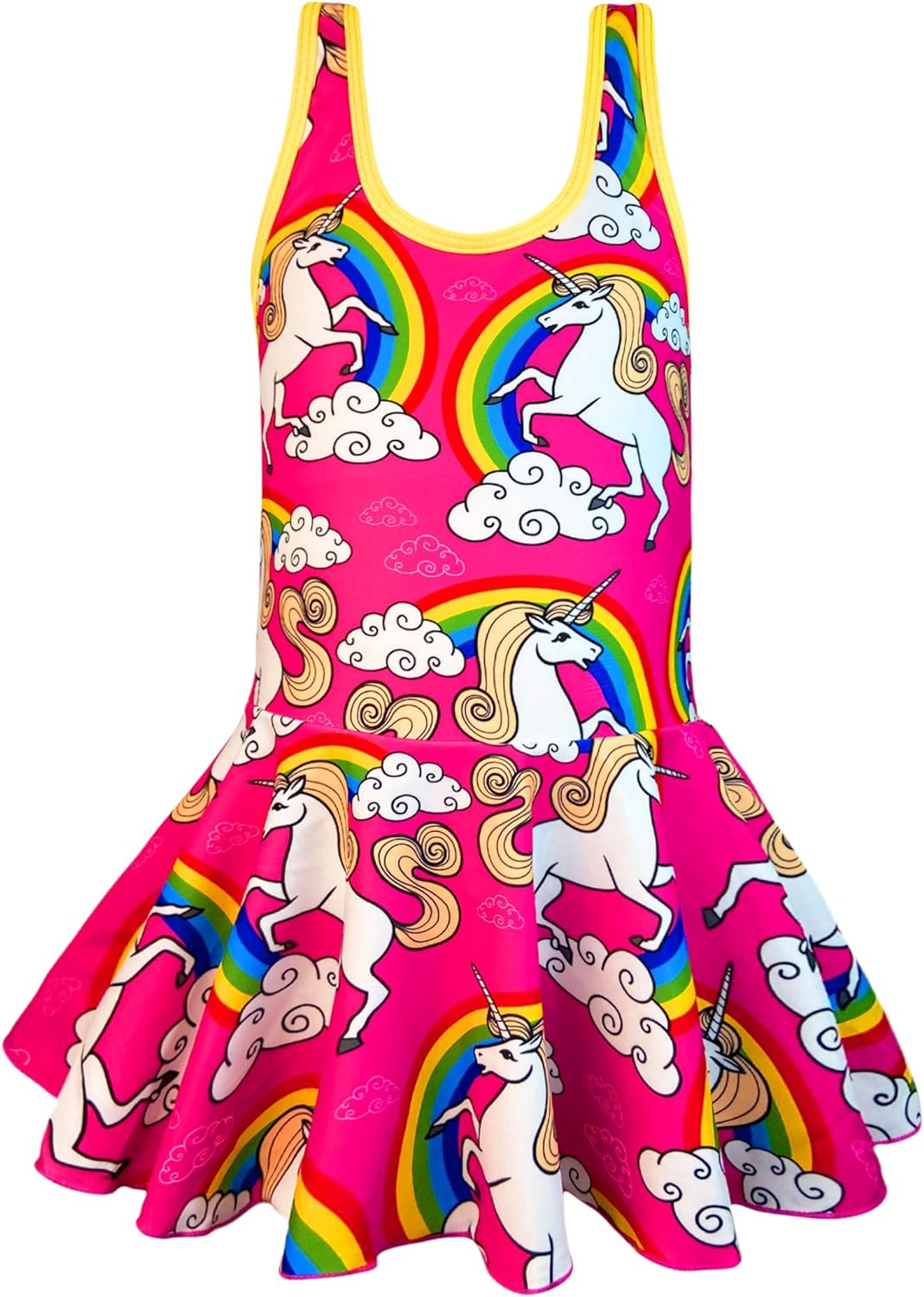 KuKiee Girls One Piece Rainbow Unicorn Swimsuit Stars Print Swimwear Bathing Suit