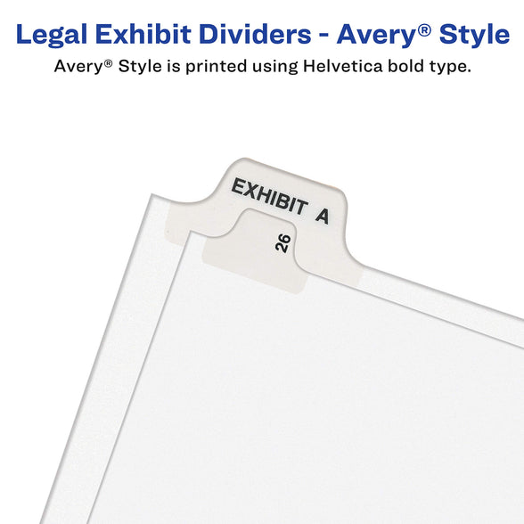 Avery Premium Collated Legal Exhibit Divider Set, Avery Style, 1-25 and Table of Contents, Side Tab, 8.5 x 11 Inches, 1 Set (11370), White