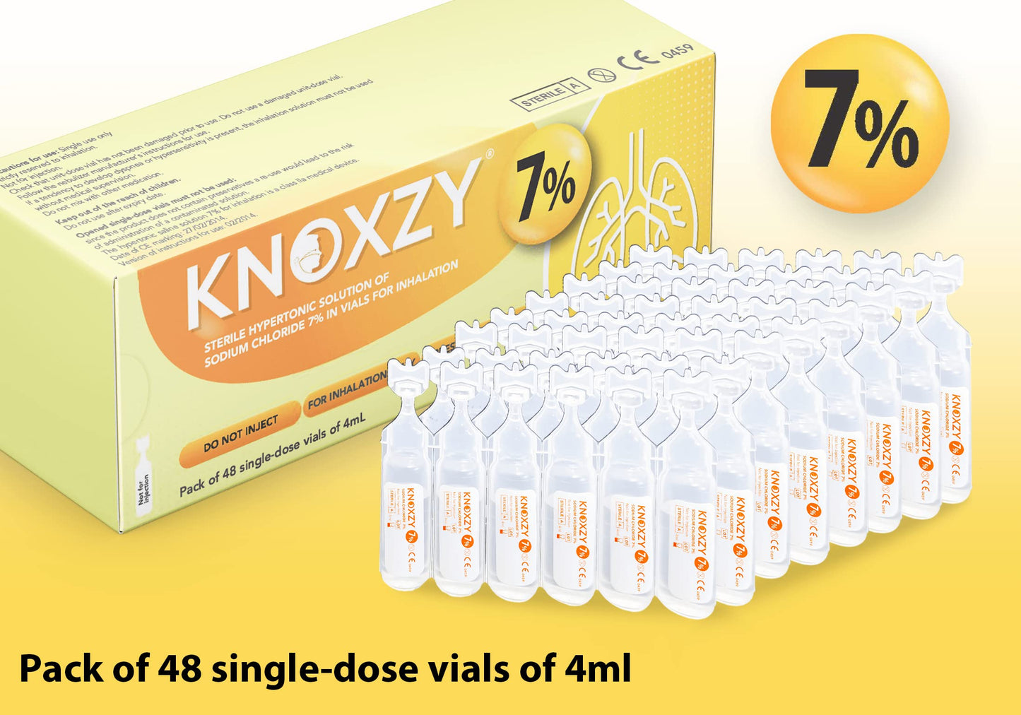 KNOXZY Sterile Hypertonic Saline Solution 7% - Vials for Inhalation - 48 x 4ml Single - Dose Vials