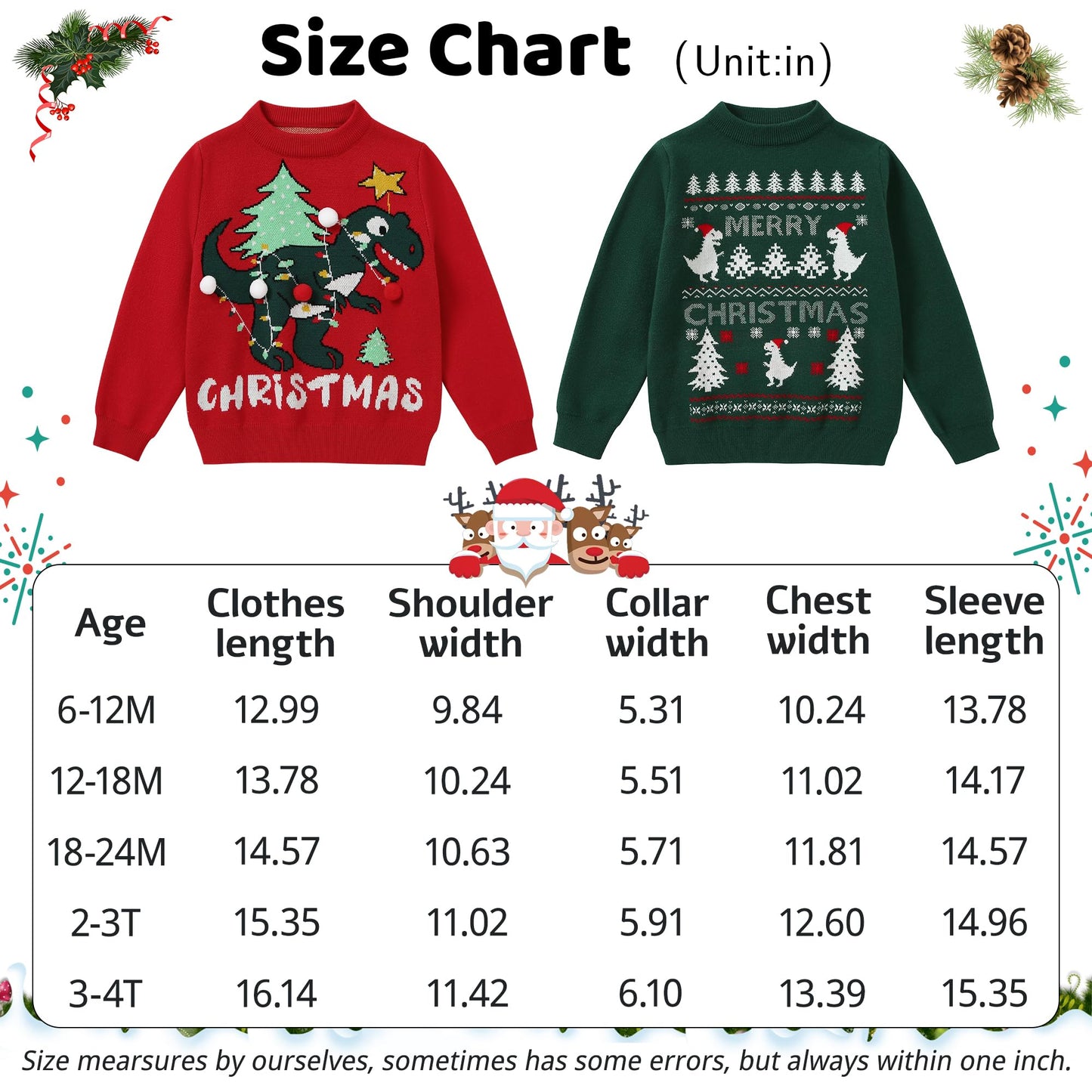 CARETOO Toddler Unisex Baby Button-up Cotton Coat Deer Christmas Cardigan Sweater 6-12Months