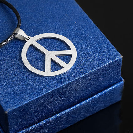 2 pcs/Bag Stainless Steel Peace Sign Pendant Necklace Hippie Party Dressing Accessories for Women and Men