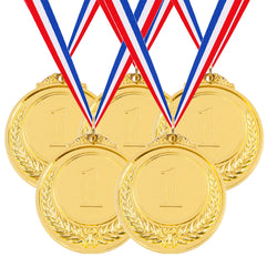 Hilitchi 5Pcs Gold Award Medals - Olympic Style Winner Medals 1st Place Medals with Ribbon