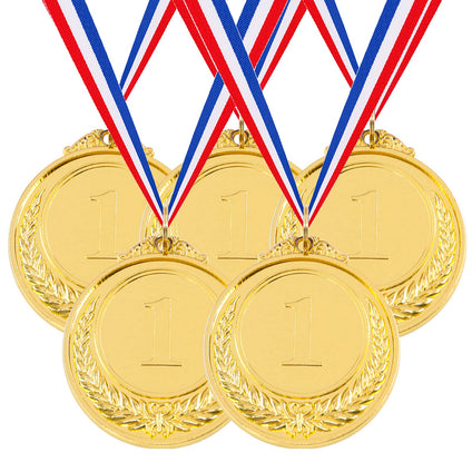 Hilitchi 5Pcs Gold Award Medals - Olympic Style Winner Medals 1st Place Medals with Ribbon