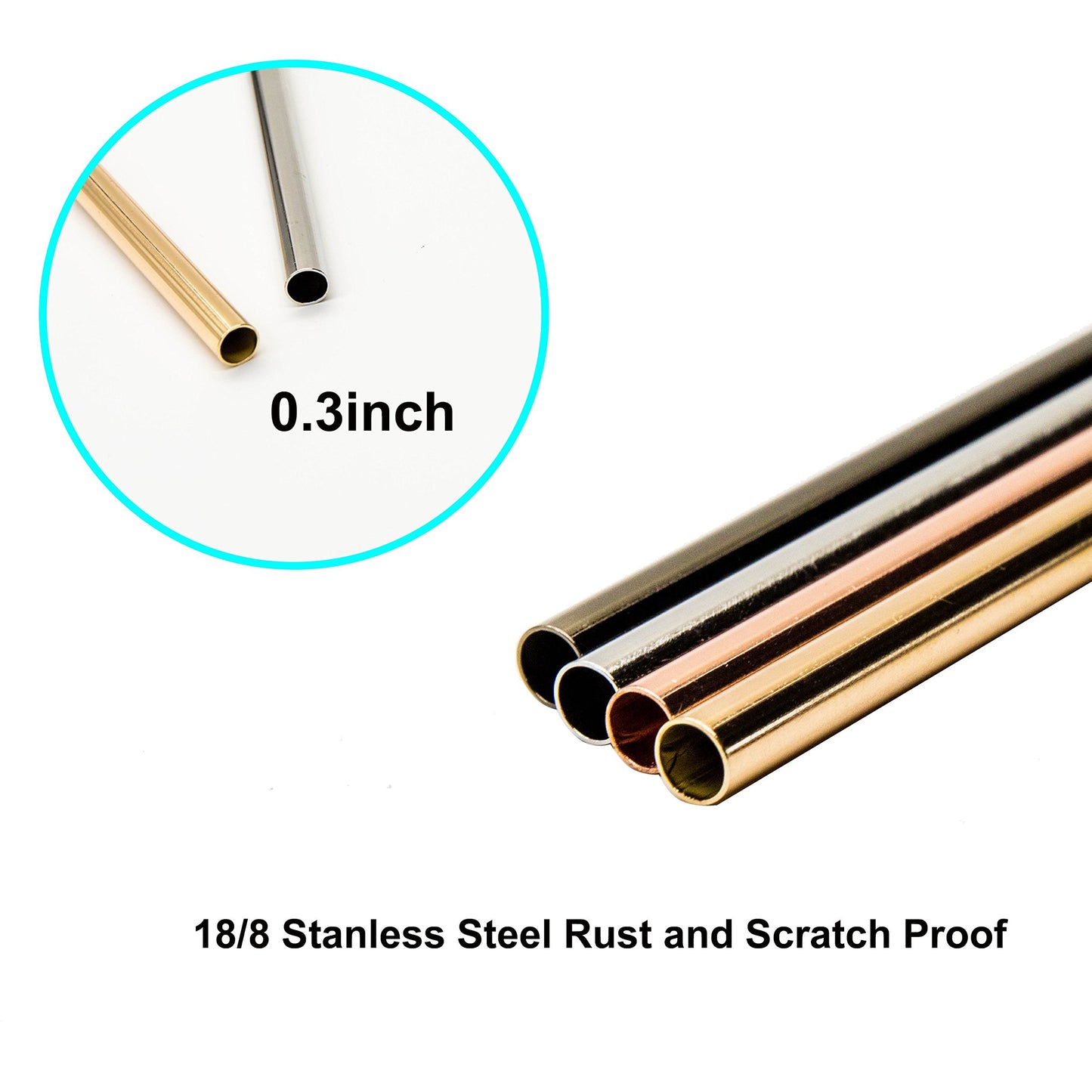 (Straight) - 12+2 Pcs Reusable Stainless Steel Straws, Metal Straws, 4 Colours Gold, Silver, Rose Gold & Black - 590ml & 890ml Tumblers Straws (Straight)