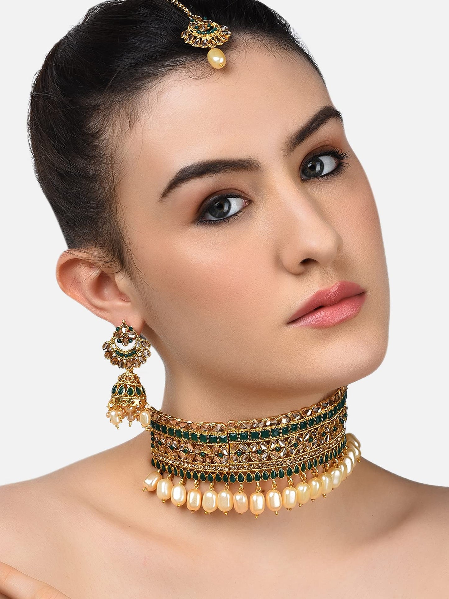 Zaveri Pearls Choker Jewellery Set For Women (Golden) (ZPFK9578)