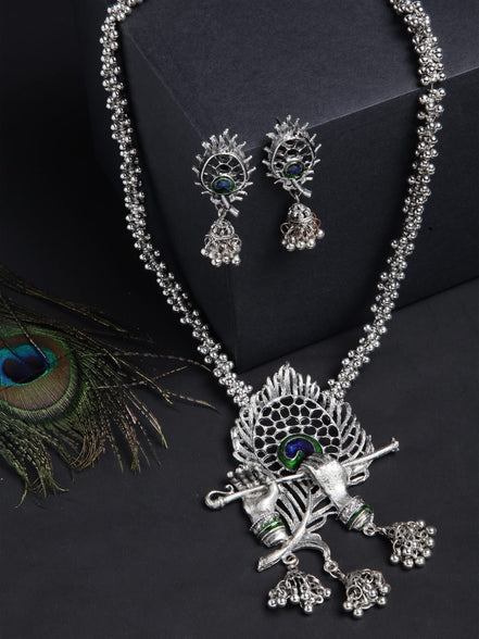 Shining Diva Fashion Latest Stylish Traditional Oxidised Silver Necklace Jewellery Set for Women (13165s)