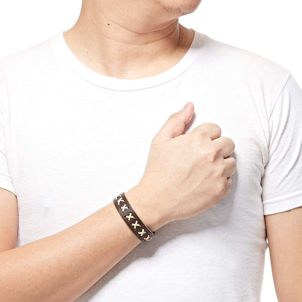 Alwan Brown Leather Bracelet for Men - EE8349BRWM
