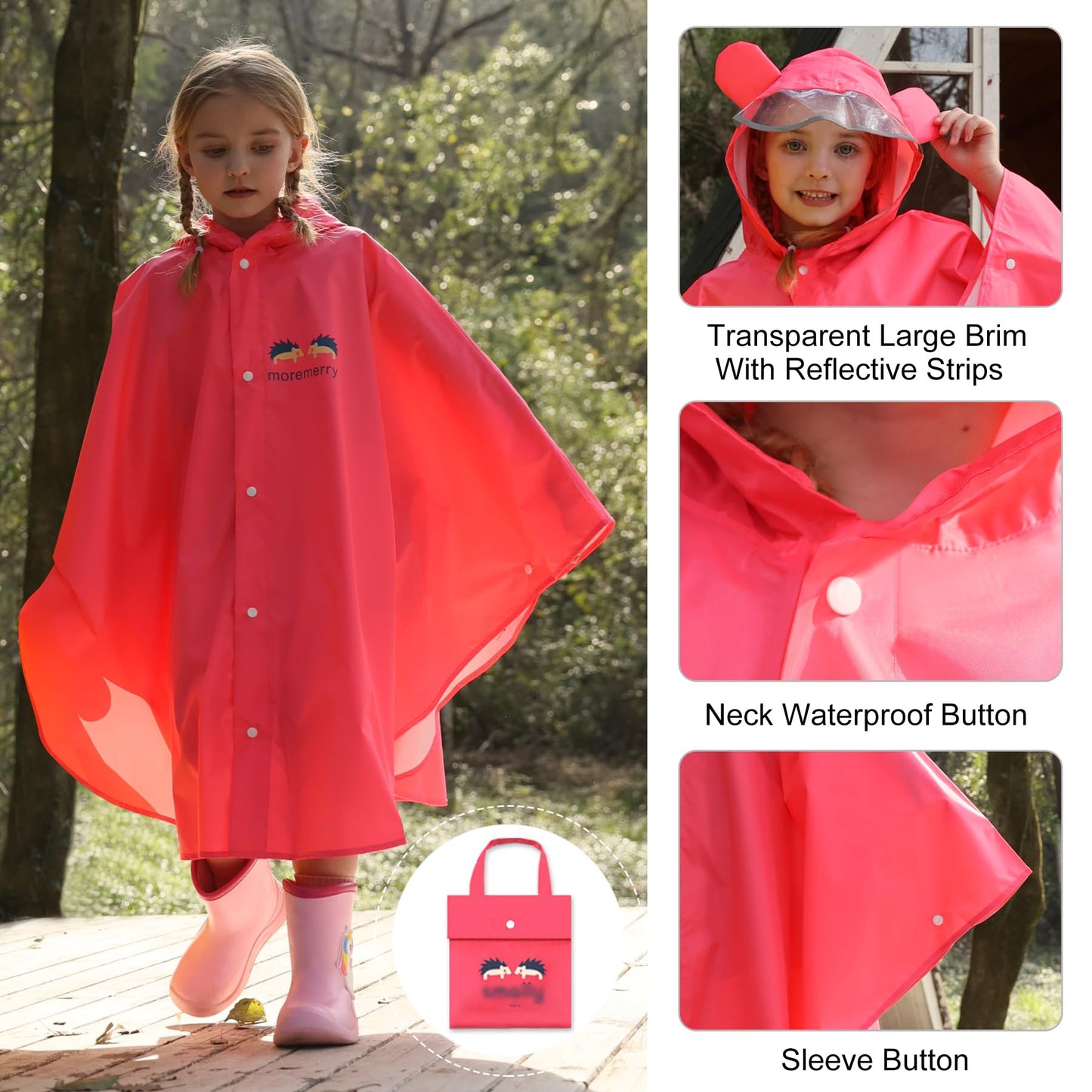 AIWUHE Kids Rain Poncho Cartoon Raincoat Jacket Cute Rain Coat Toddler Boys Girls Rain Cape Light Waterproof Hoodie Outwear, for 1-3 Years