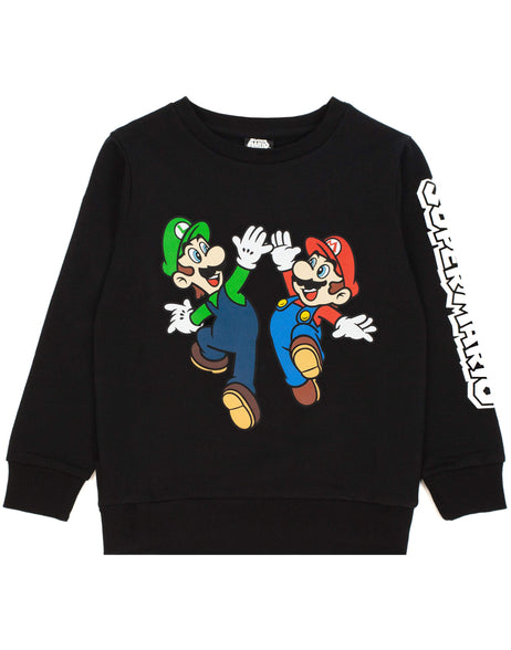 SUPER MARIO Sweatshirt Luigi Character Gamers Black Long Sleeve Kids Boys Jumper