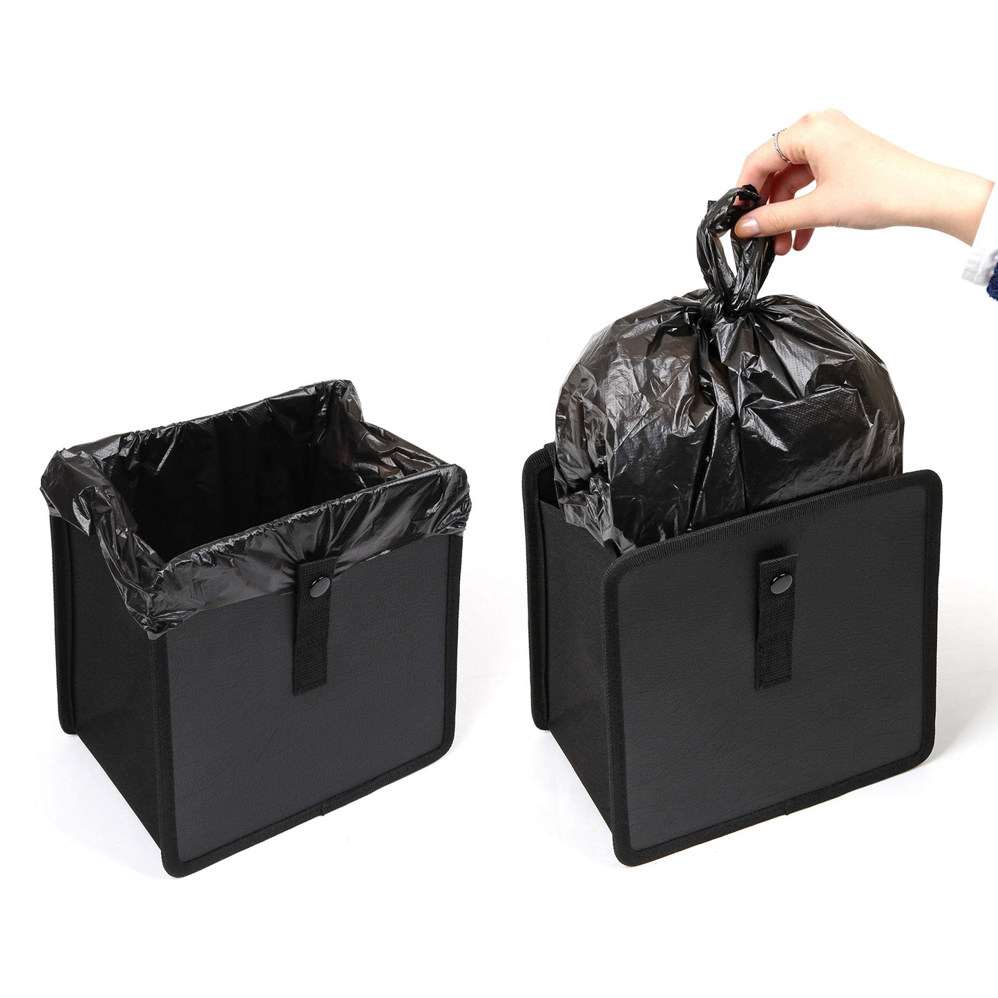 SYOSI Foldable Hanging Car Trash Can, Car Waste Basket, Car Garbage bin, Vegan Leather and Oxford Clothes Car Organizer, car Gadgets (Medium, Black)