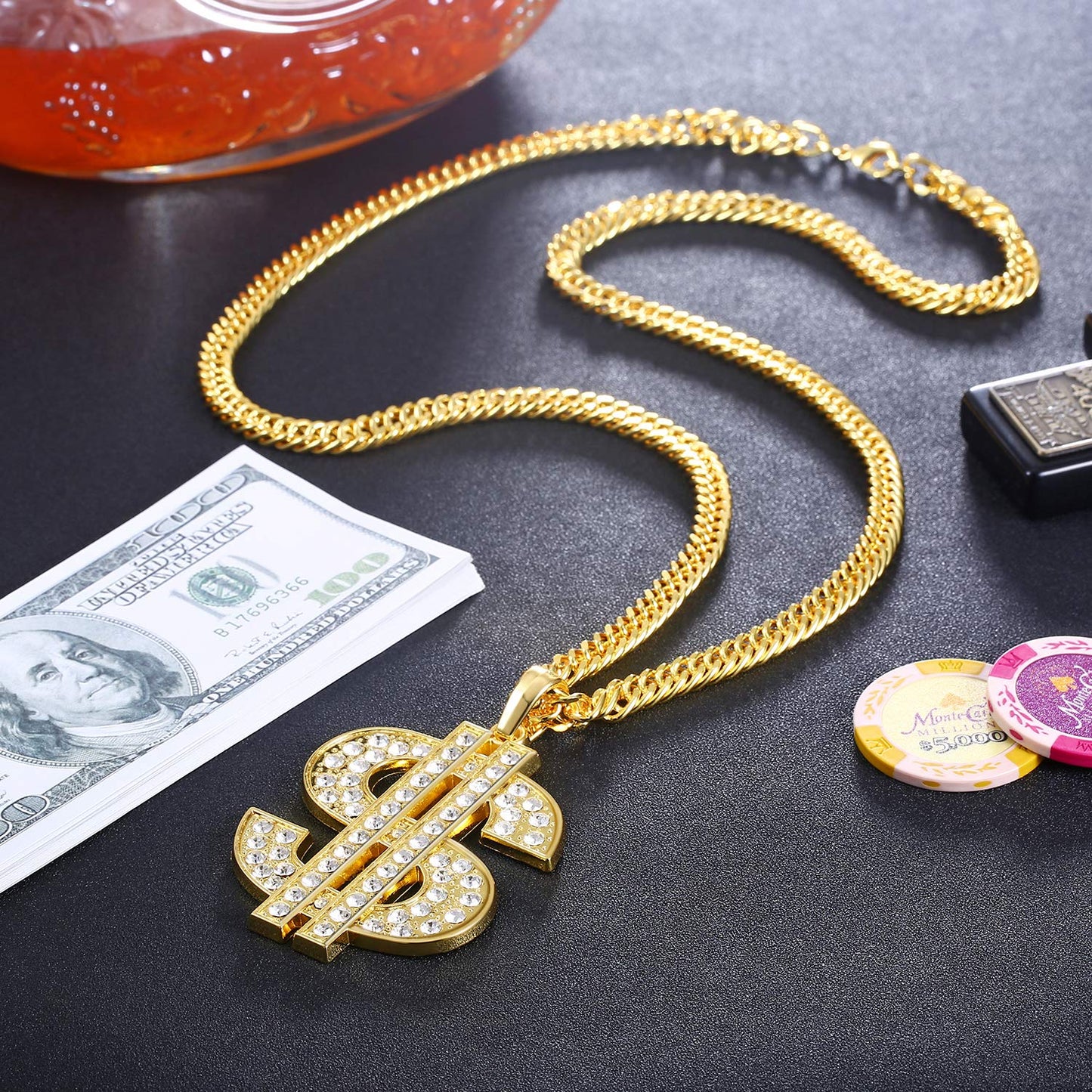 Gold Chain for Men with Dollar Sign Pendant Necklace