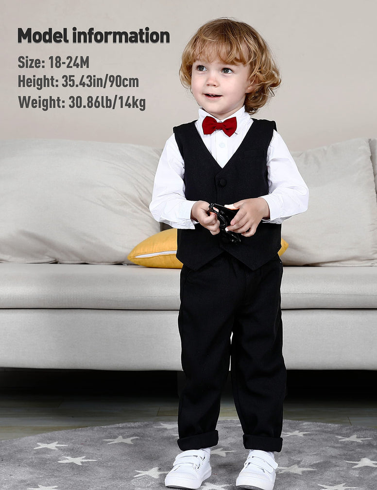 A&J DESIGN Baby Toddler Boys Gentleman Suit Set, 3pcs Outfits Shirts & Vest & Pants 4-5y