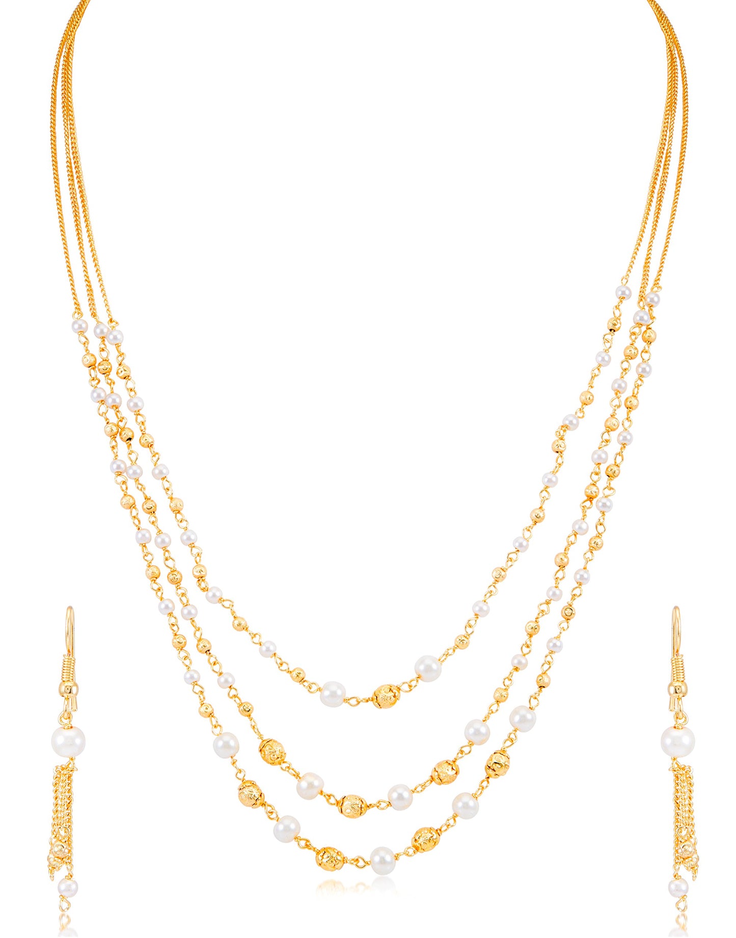 Sukkhi Moddish 3 String Gold Plated Necklace Set for women