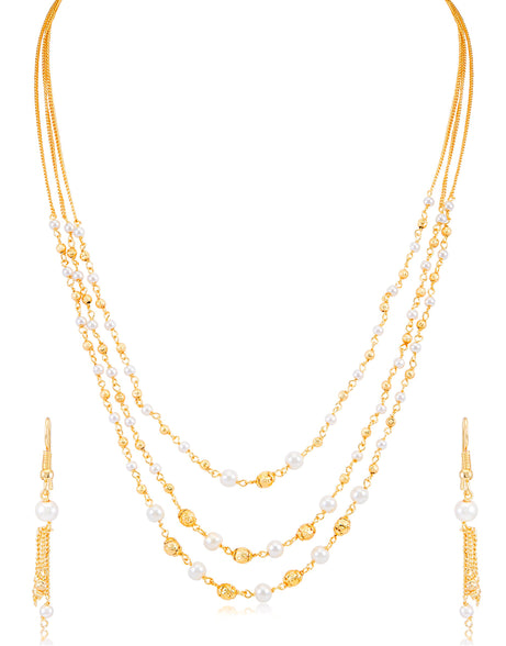 Sukkhi Moddish 3 String Gold Plated Necklace Set for women