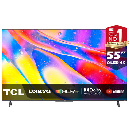 TCL 55 Inch QLED 4K Ultra HD Smart TV, Android TV with Hands-free Voice Control, Dolby Vision-Atmos, HDR 10+, Wide Colour Gamut, Onkyo Audio, Quantum Dot Technology, Netflix|Stan, 55C725
