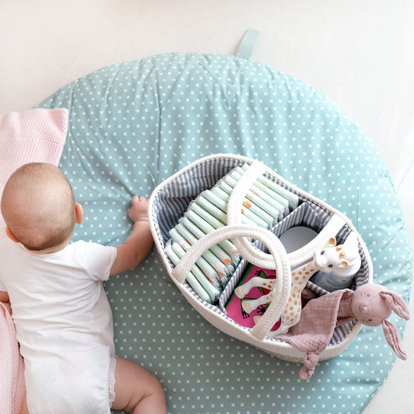 FCG Home - Cotton Rope Diaper Caddy Basket, with Divider & Handles. Baby Changing Table Basket, Nursery Basket, Organizer (White & Natural)