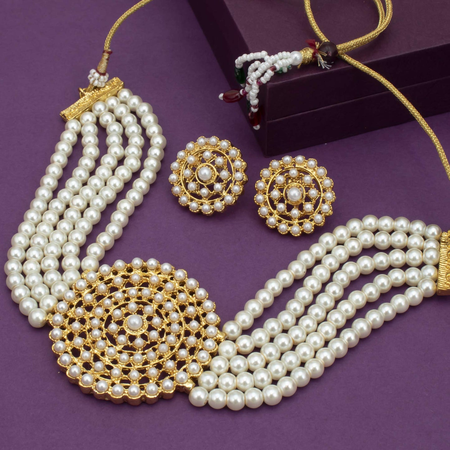 Sukkhi Lavish Gold Plated Pearl Choker Necklace Set for Women