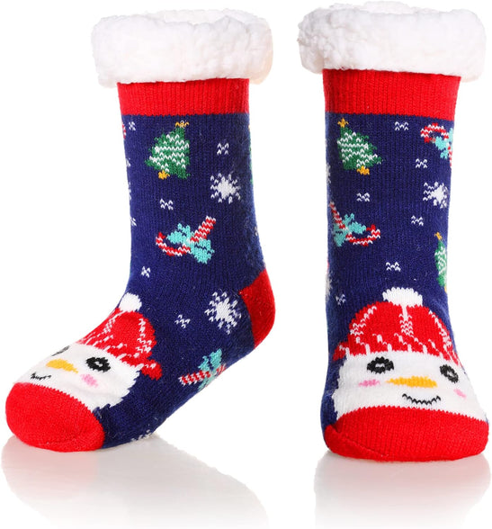 Kids Boys Girls Slipper Socks Warm Thick Fuzzy Fleece Lined Winter Cartoon Thermal Anti-Slip Soft Children's Home Floor Socks