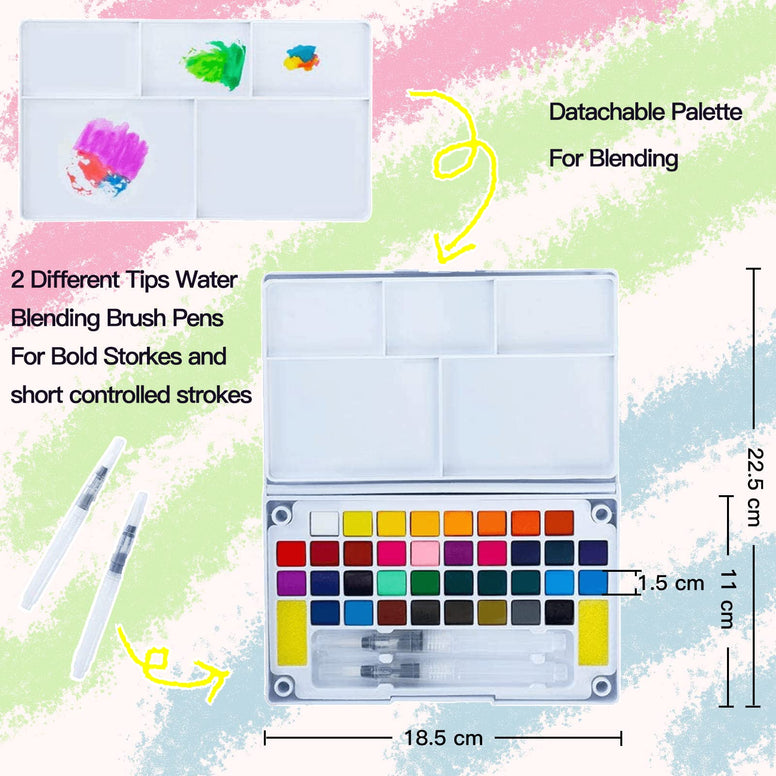 ikeoat Watercolor Paint Set, 36 Colors in Gift Box with Bonus Watercolor Paper Pad and Water Brushes, Perfect for Kids, Adults, Beginners, Artists Painting, Sketching, and Illustrating