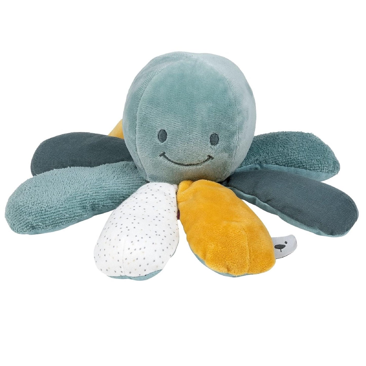 Nattou Active Cuddly Toy Made of Cotton and Polyester, Cuddly Toy Octopus with Rattle and Squeaker, for Newborns and Premature Babies, Approx. 28 cm, Lapidou, Green