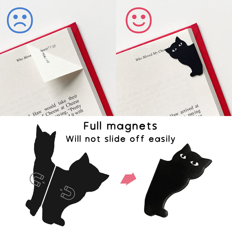 yasest Magnetic Bookmarks - 6 Pieces Assorted Cute Book Markers Clip Set for Teachers Students Book Lovers Reading, for School Office Home Supplies, Kawaii Cat Magnet Page Markers