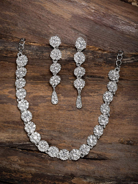 Zaveri Pearls Dazzeling Flowers Austrain Diamnond Non Precious Metal Necklace Set For Women-Zpfk465 (White)