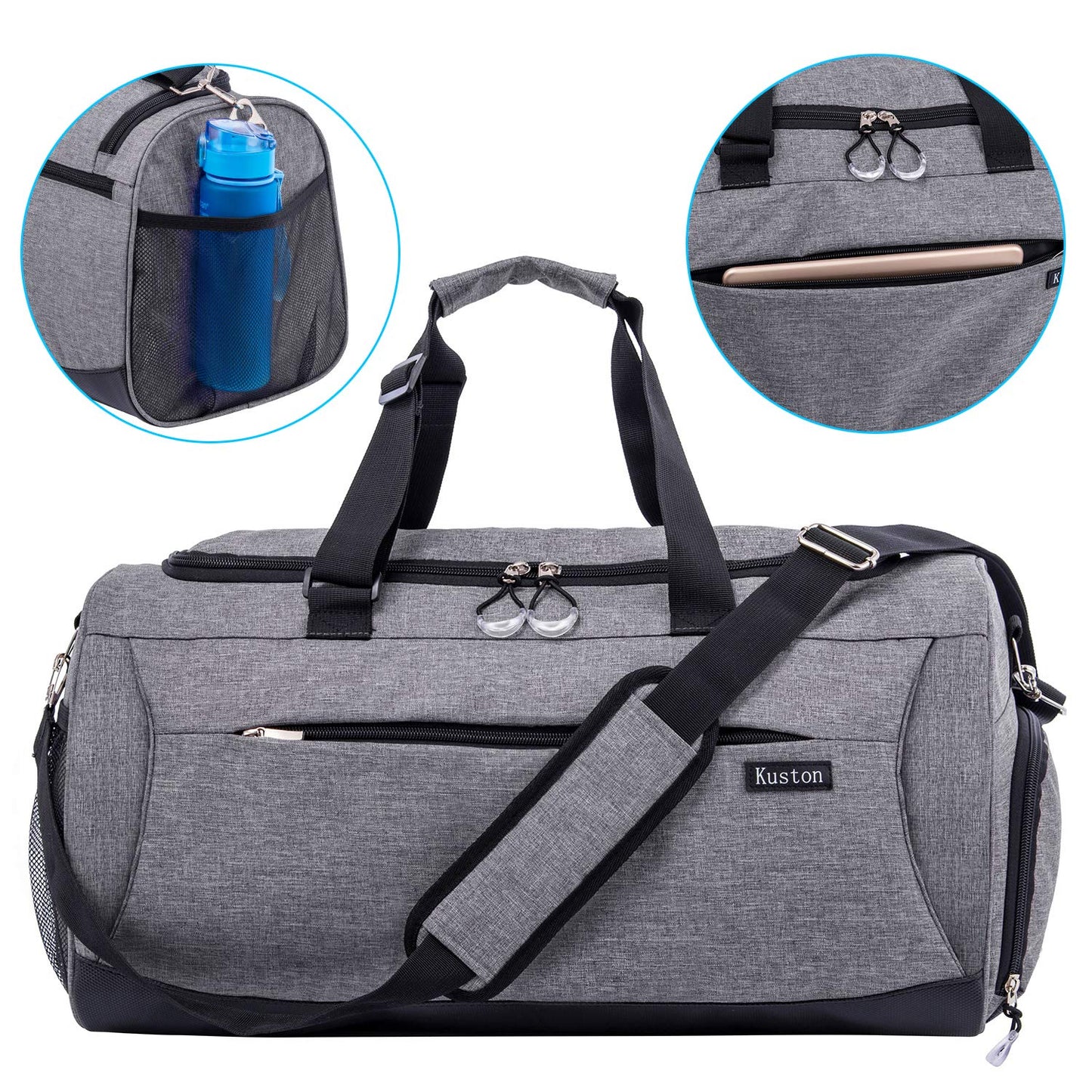 Kuston Sports Gym Bag with Shoes Compartment &Wet Pocket Gym Duffel Bag Overnight Bag for Men and Women