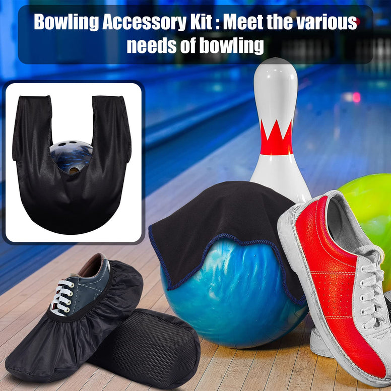 Zhanmai 4 Pcs Bowling Accessories Kit Bowling Shoe Covers Non Slip Bowling Ball Seesaw Bowling Ball Cleaning Pad Microfiber Bowling Ball Shammy Leather Towel
