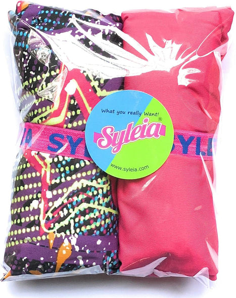 Syleia Girl Leggings 2 Pairs Star & Solid Pink Great Stretch (Age 4-12)