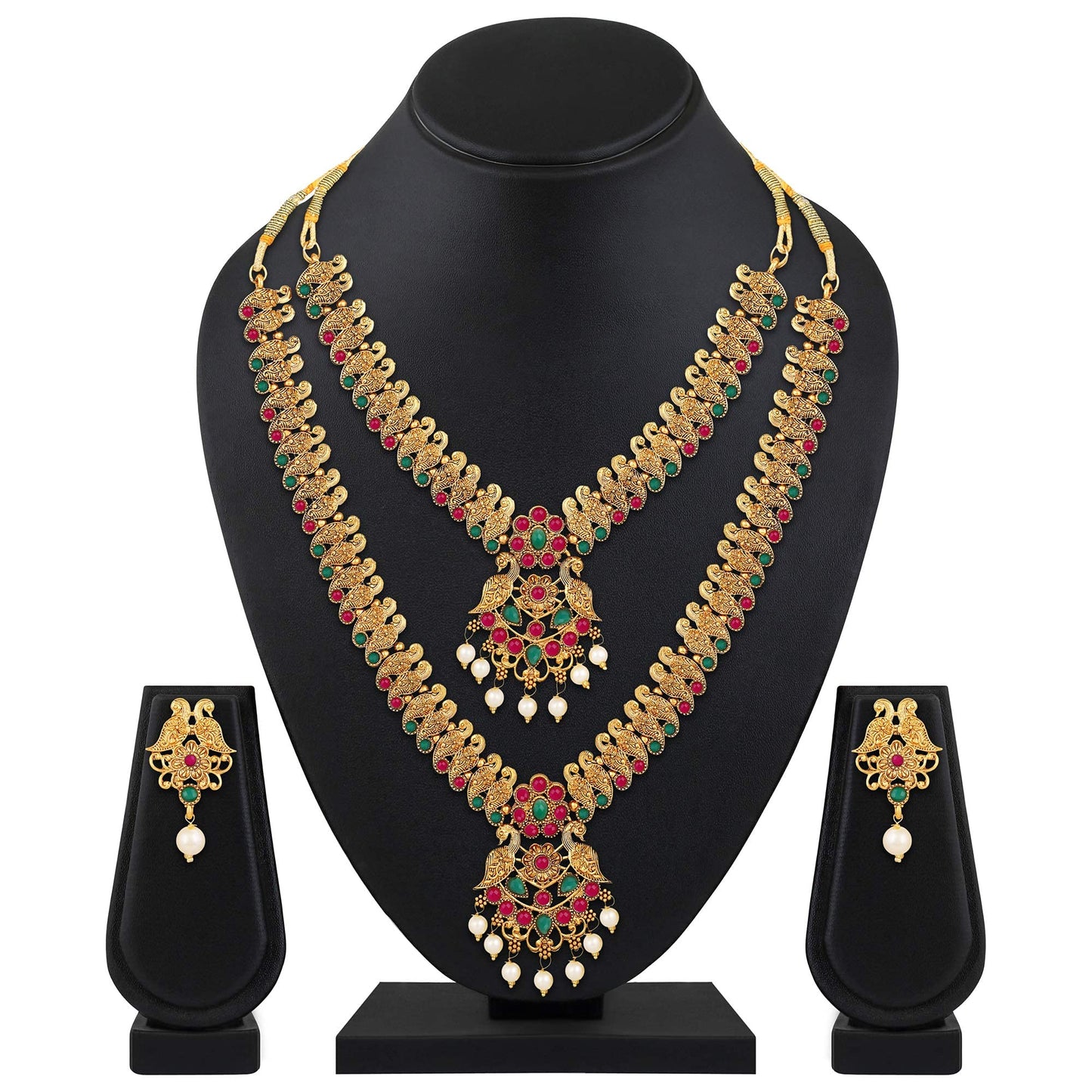 Shining Diva Fashion Latest Combo Design Pearl Necklace Set for Women Traditional Gold Plated Jewellery Set for Women (Multicolor) (10599s)